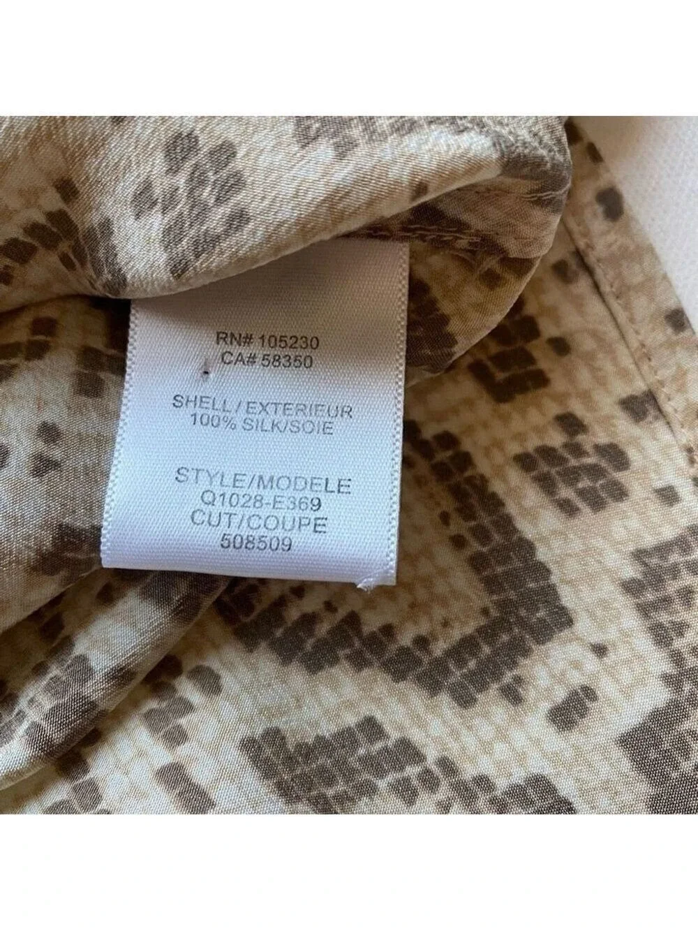 Designer Equipment Femme 100% Silk Keira Tan Snakeskin Print Blouse M